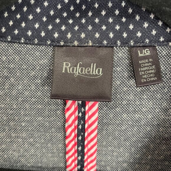 Women's Large Rafaella Navy Blue & White Buttoned Blazer Jacket - Picture 2 of 9